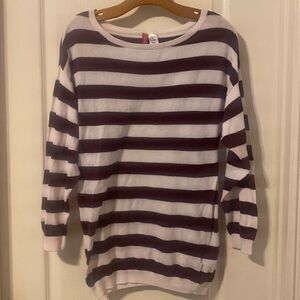 H&M Women’s White and Purple Striped Oversized Cotton Sweater Size XS VGUC